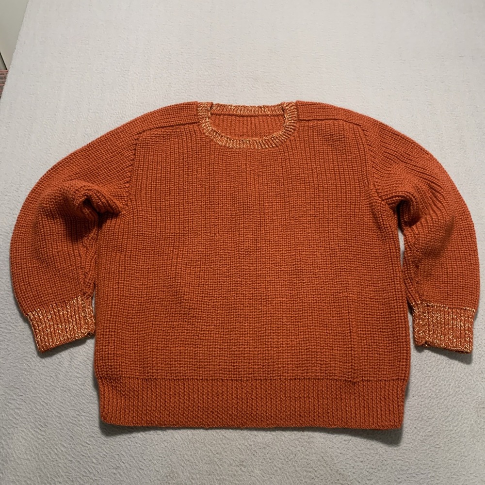 Handmade Chunky Knit Orange Crewneck Sweater Slouchy Boxy Cottagecore Medium L